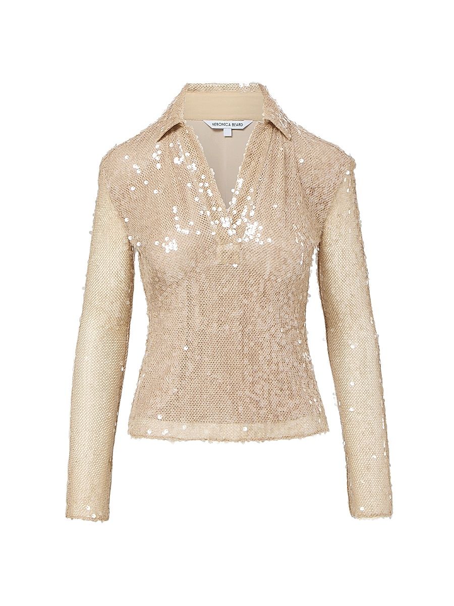Women's Meryl Sequined Knit Top - Champagne - Size 16