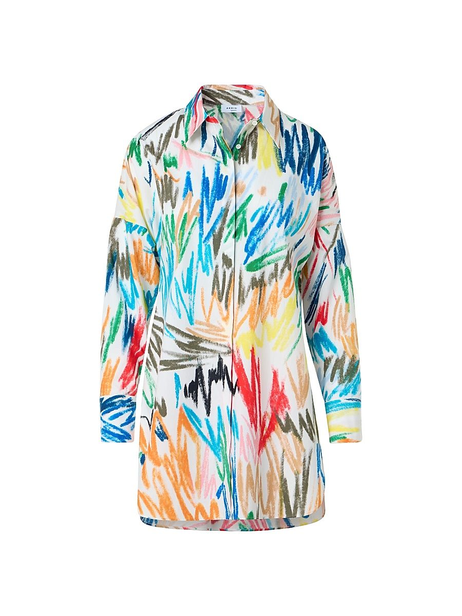 Women's Abstract Poplin Oversized Tunic - Cream Multi - Size 18