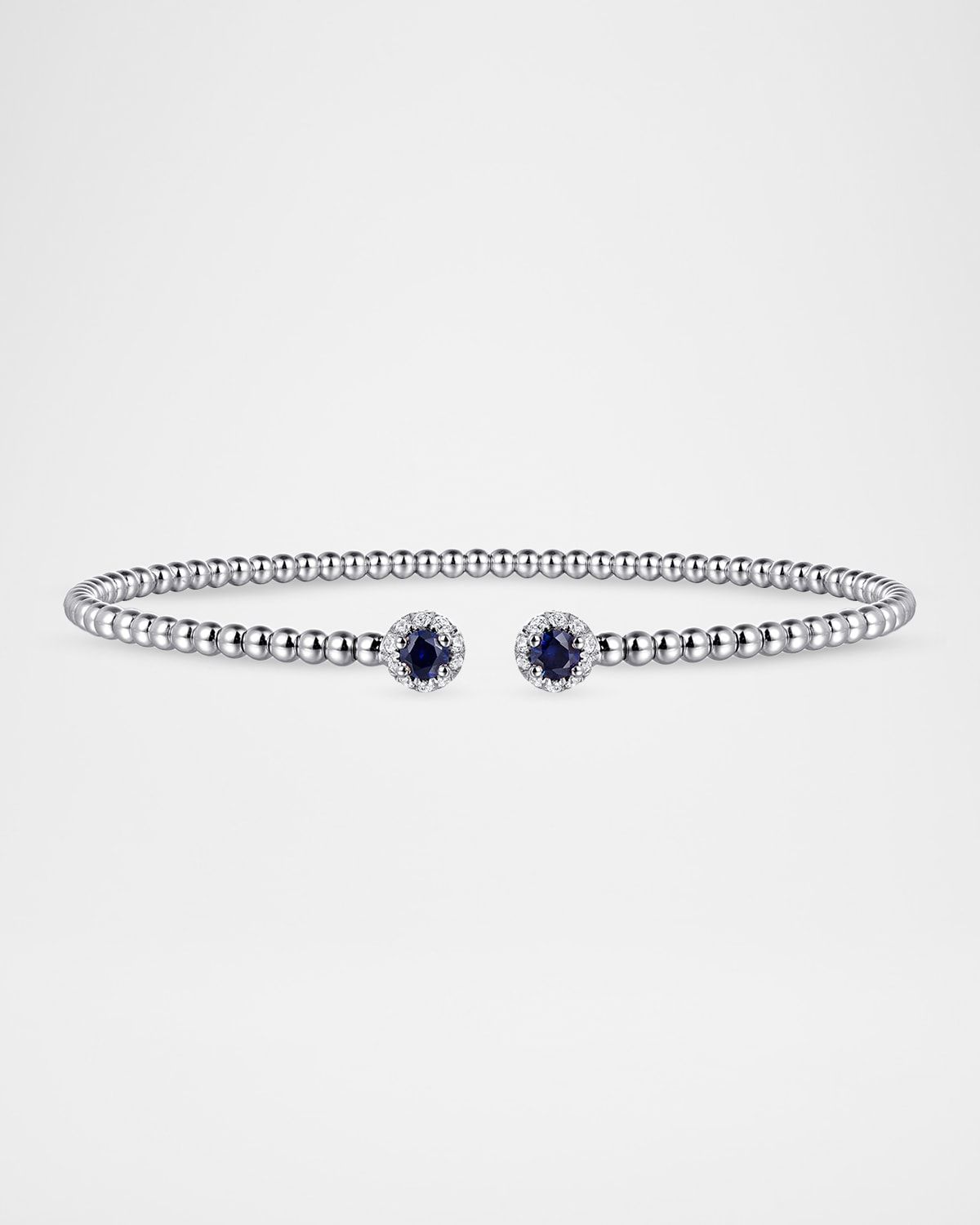 14K White Gold Bujukan Bead Split Cuff Bracelet with Sapphire and Diamond