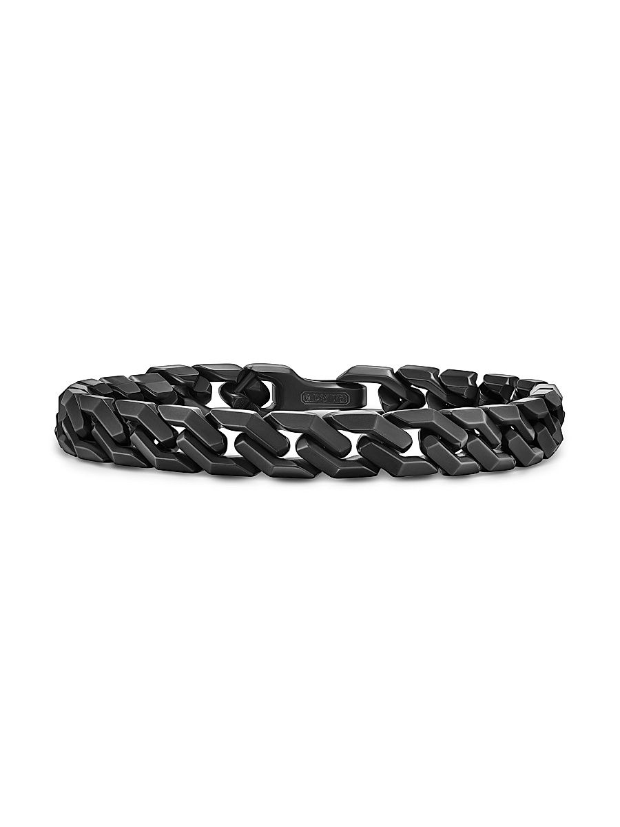 Men's Curb Chain Angular Link Bracelet in Black Titanium, 8.7MM - Black - Size Medium