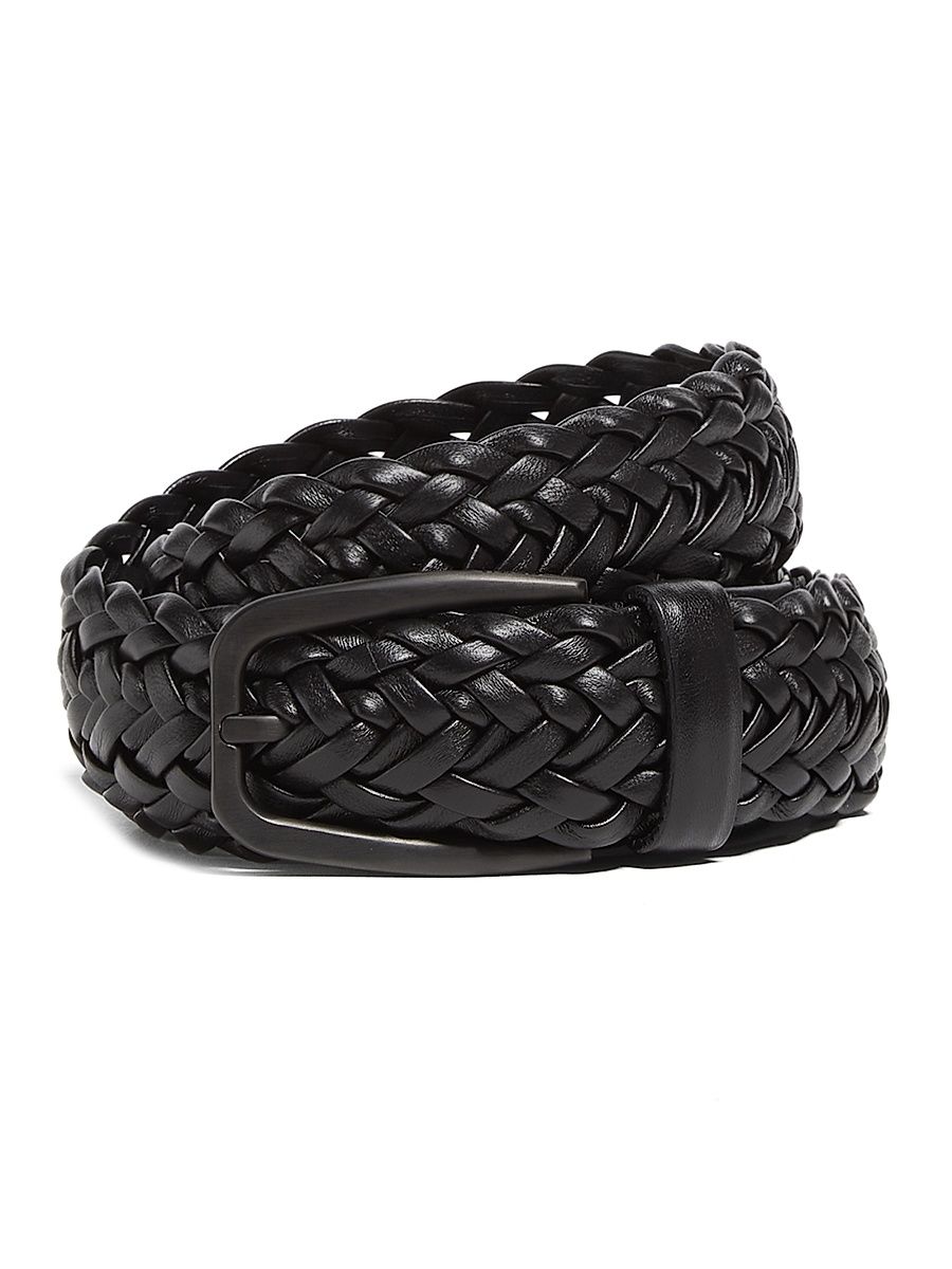 Men's Leather Braided Belt - Black - Size 42