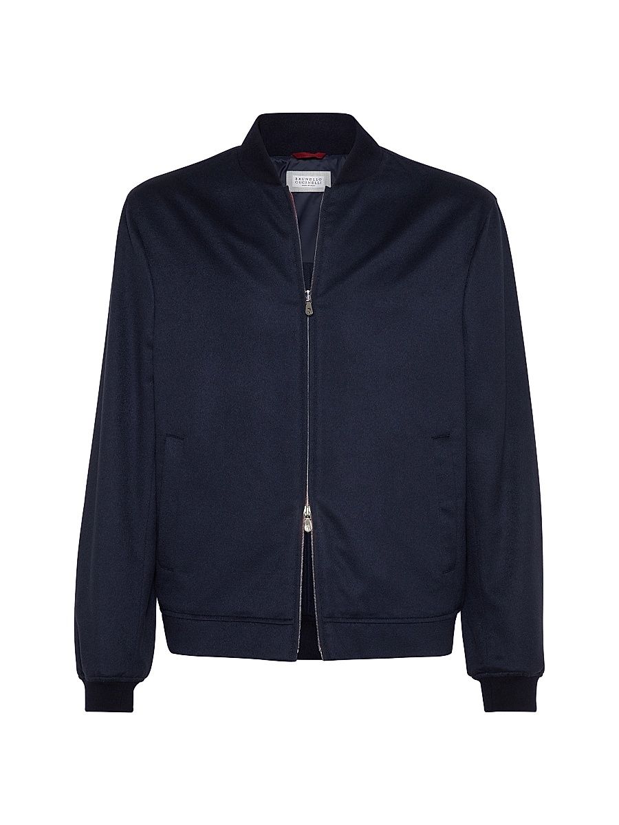 Men's Lightweight Cashmere Flannel Bomber Jacket - Avio Blue - Size 48