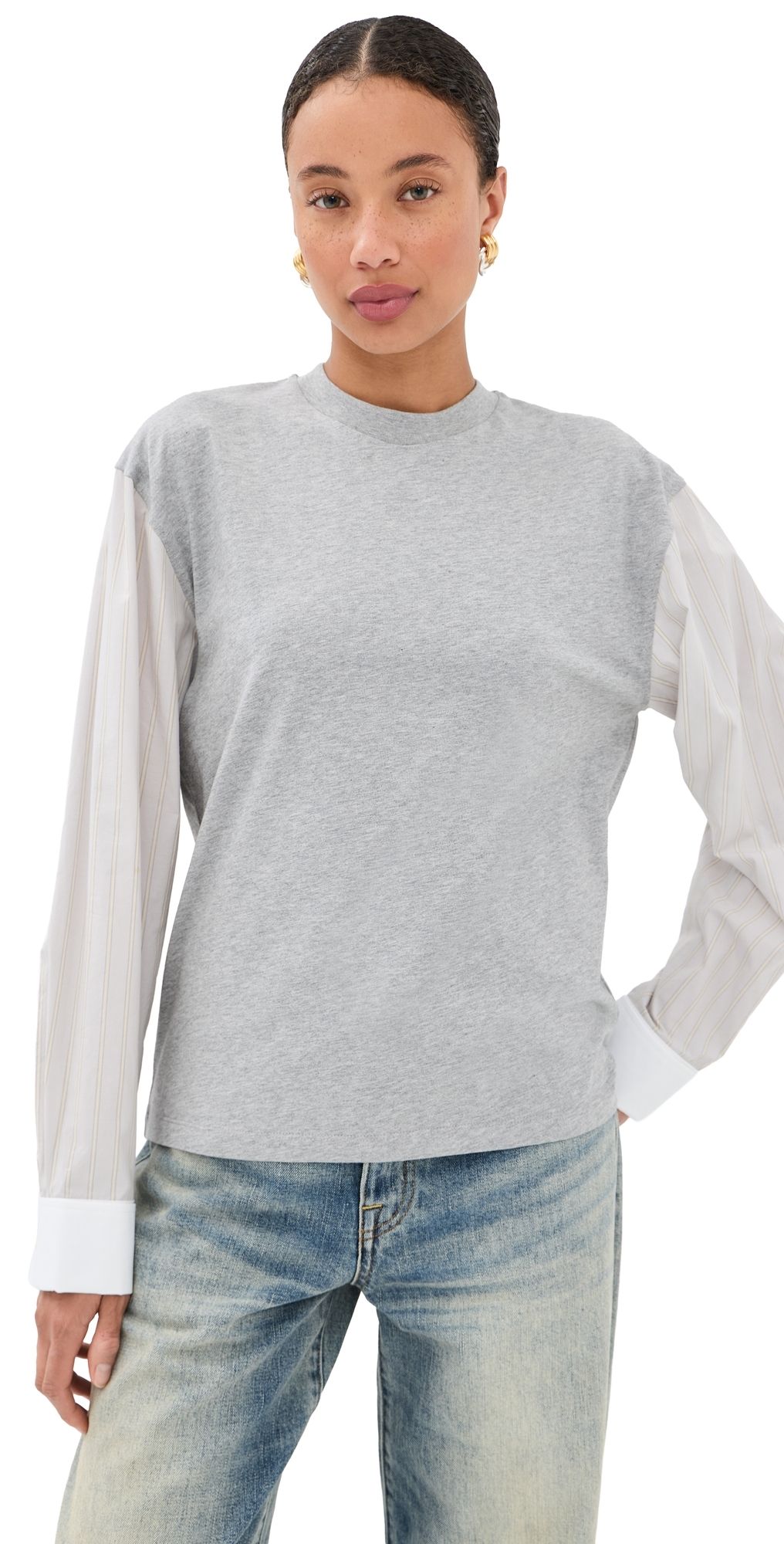 Meryll Rogge T-Shirt with Shirting Sleeves Grey Multi S