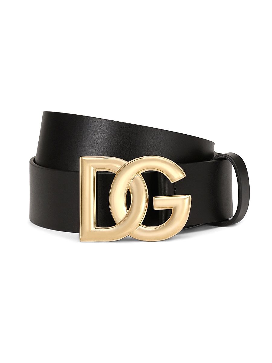 Men's DG Logo Leather Belt - Nero Oro - Size 46