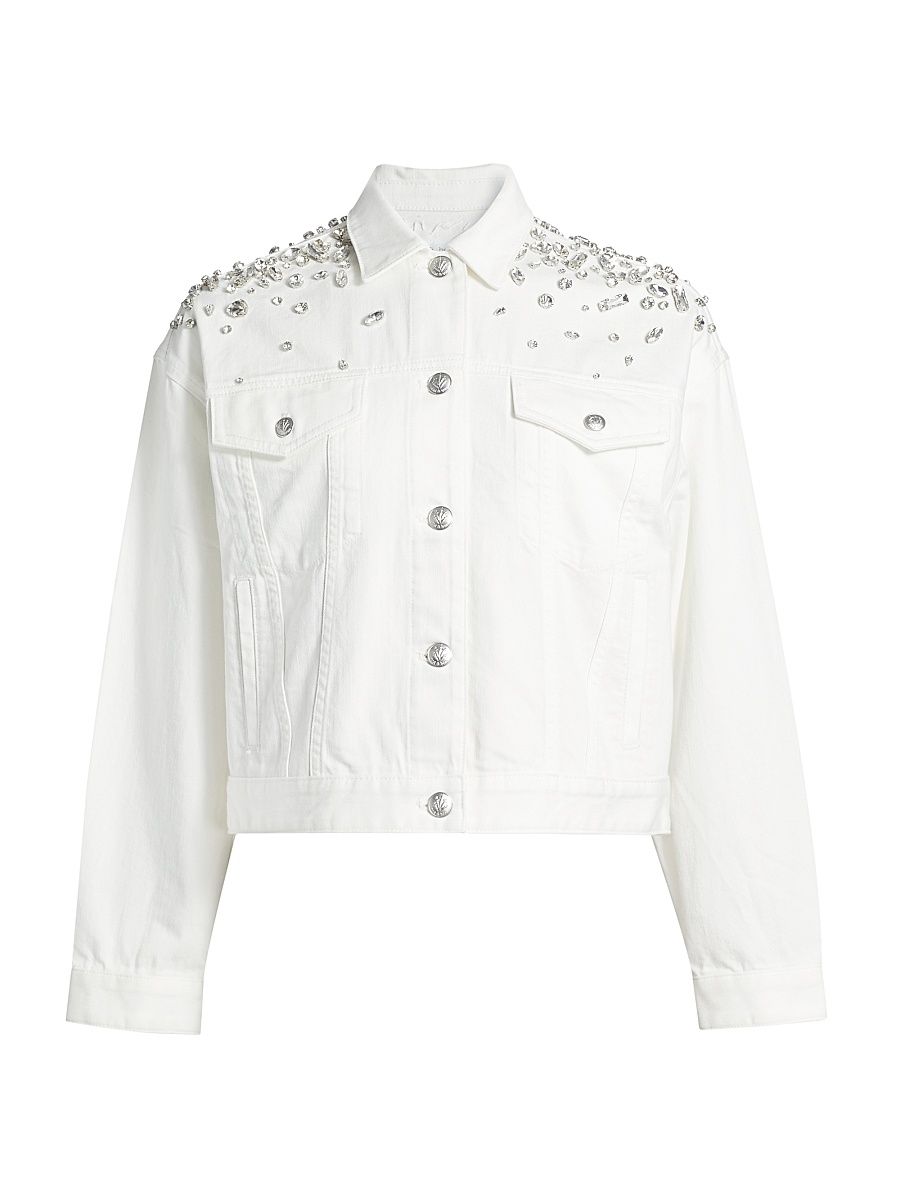 Women's Elsa Embellished Cotton Denim Jacket - White Jewel - Size Small