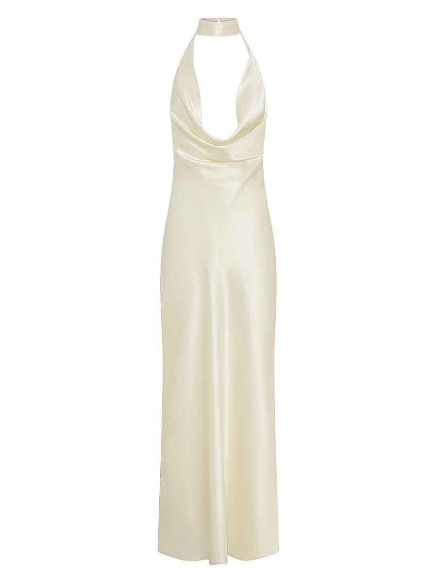 Women's Lyria Plunging Cowl-Halterneck Gown - Pearl - Size 10