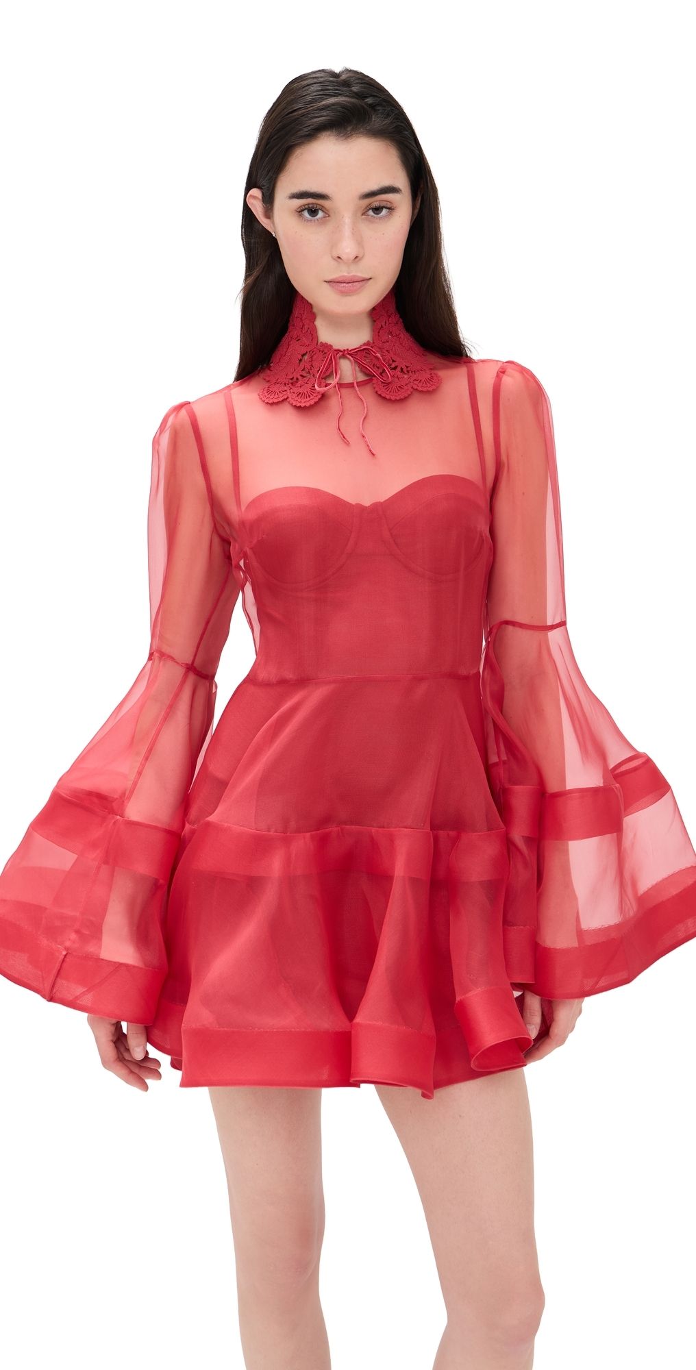 Zimmermann Rebellion Lantern Silk Mini Dress Red 4