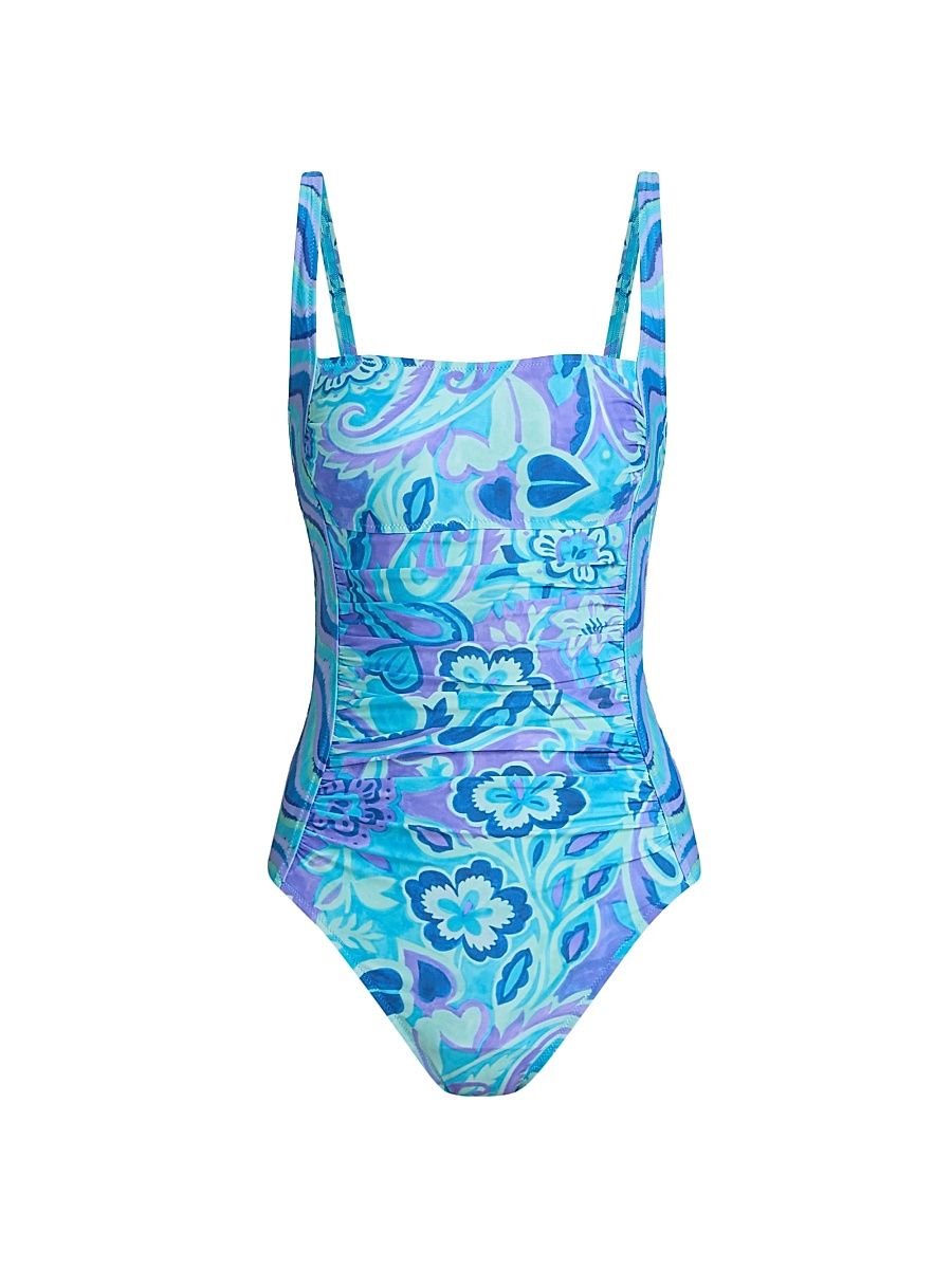 Women's Marilyn Floral-Paisley Ruched One-Piece Swimsuit - Mulla - Size XL