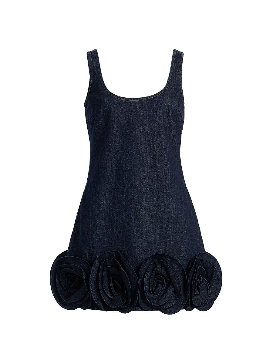 Women's Flower Appliqué Denim Minidress - Blue - Size 12