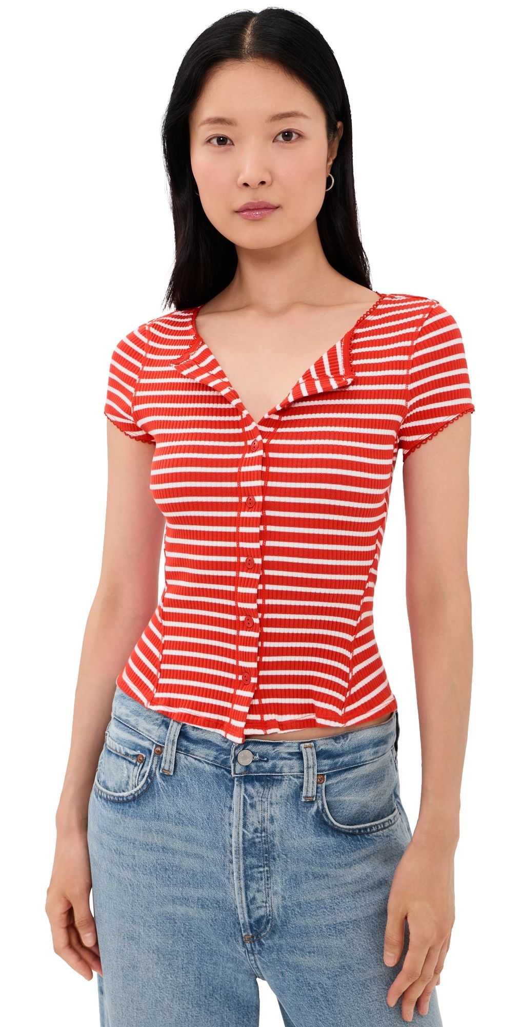Free People Most Wanted Striped Cardigan Red/White Stripe XL