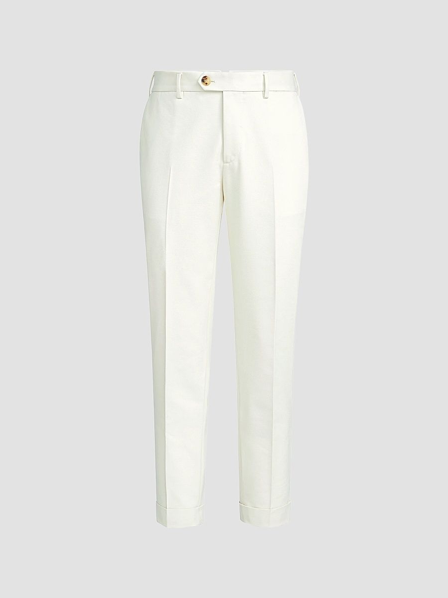 Brunello Cucinelli Men's Cotton and Virgin Wool Gabardine Italian Fit Trousers - Panama - Size 44