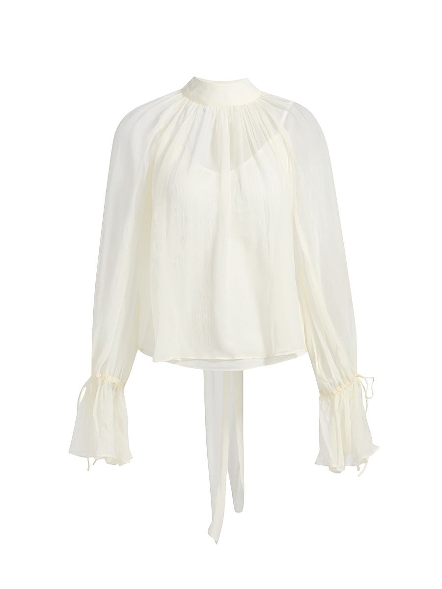 Women's Roux Sheer Shirred Blouse - Ivory - Size XL