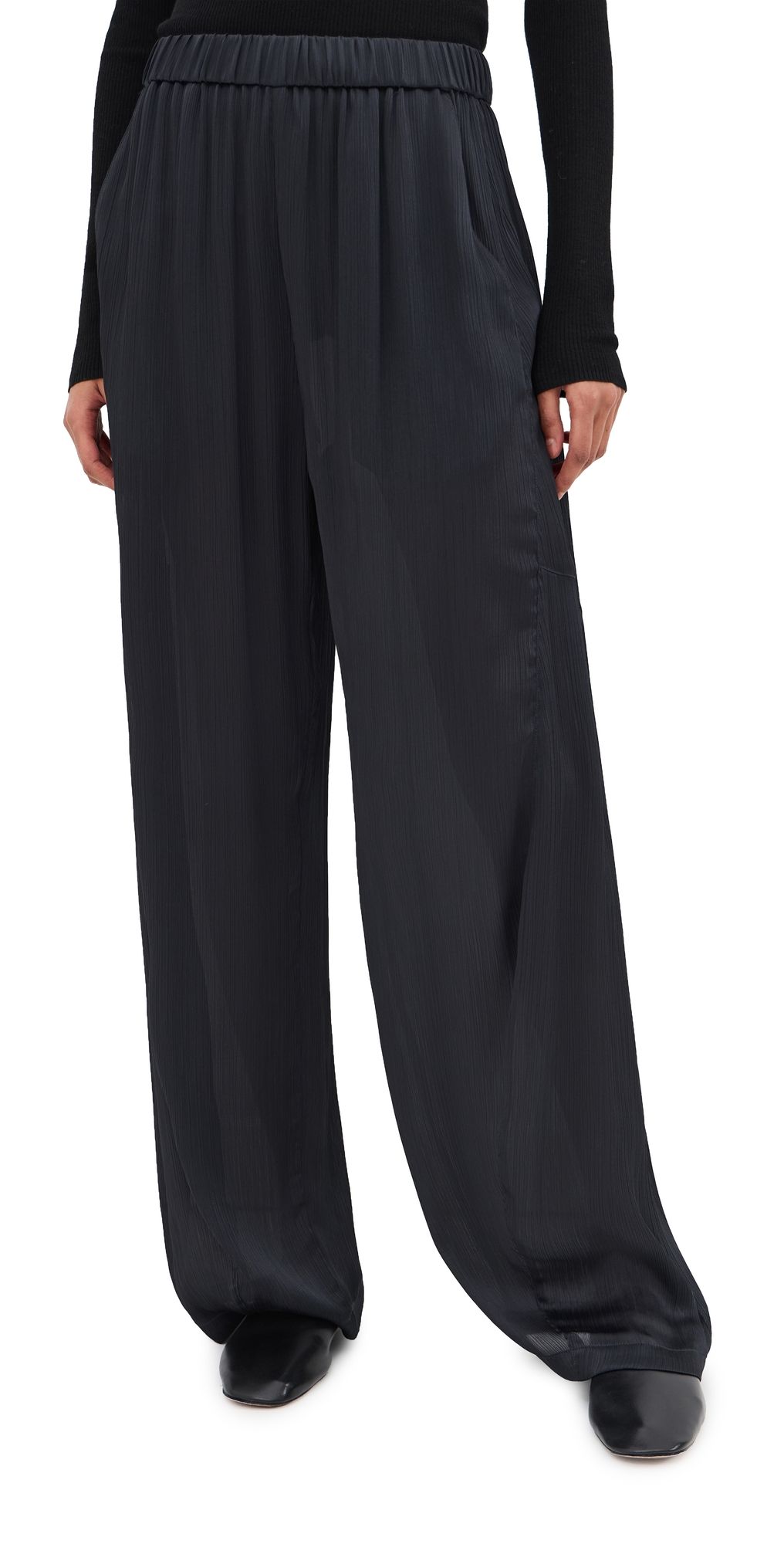 Tibi Matte Satin Plisse Winslow Pants Navy XS