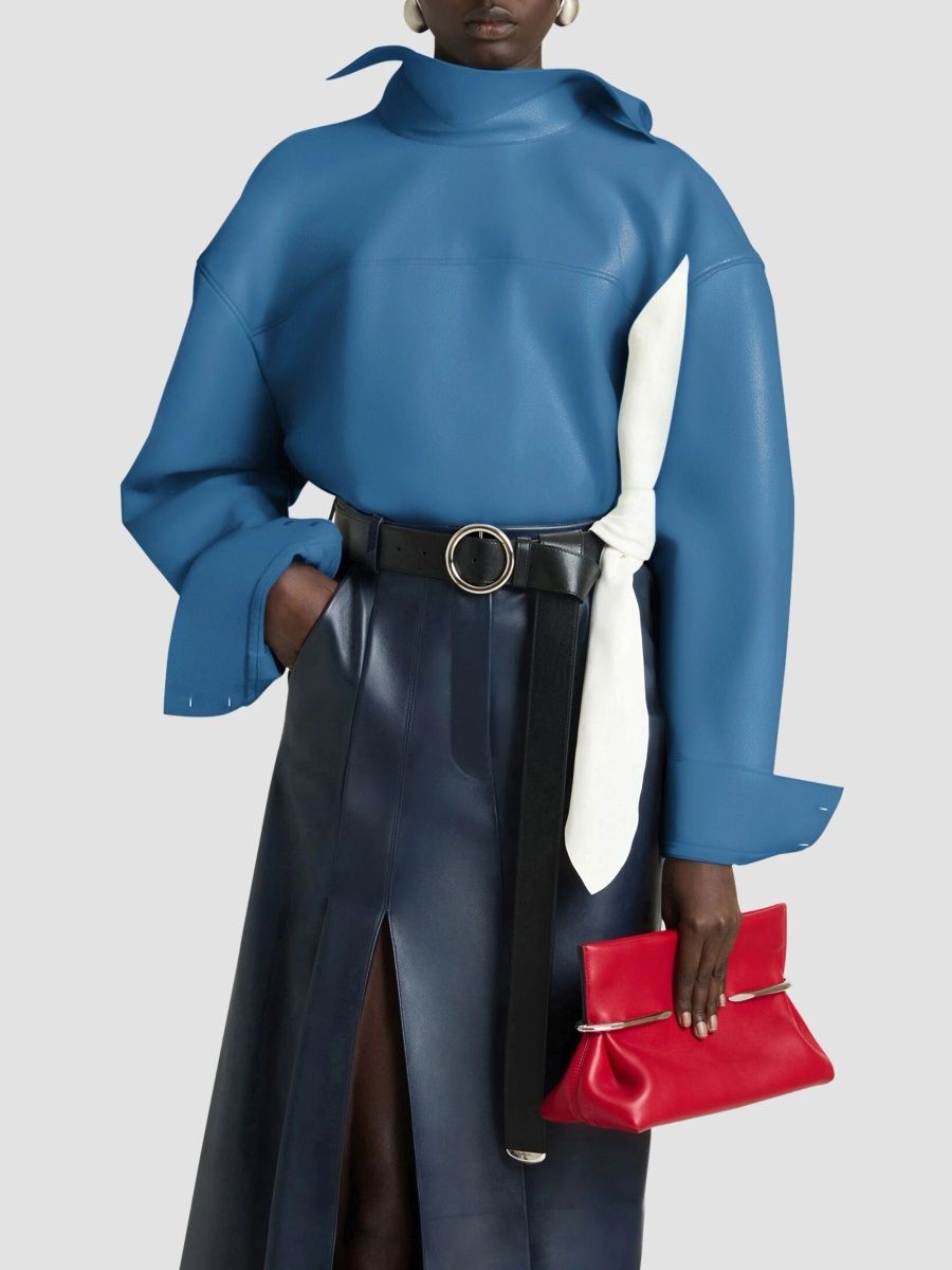 Givenchy Women's Back to Front Tie-up Shirt in Nappa Leather - Denim Blue - Size 4