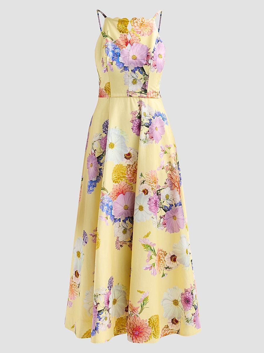 Women's Mirelle Floral Cotton-Blend Satin A-Line Maxi Dress - Yellow Dahlias - Size XXL