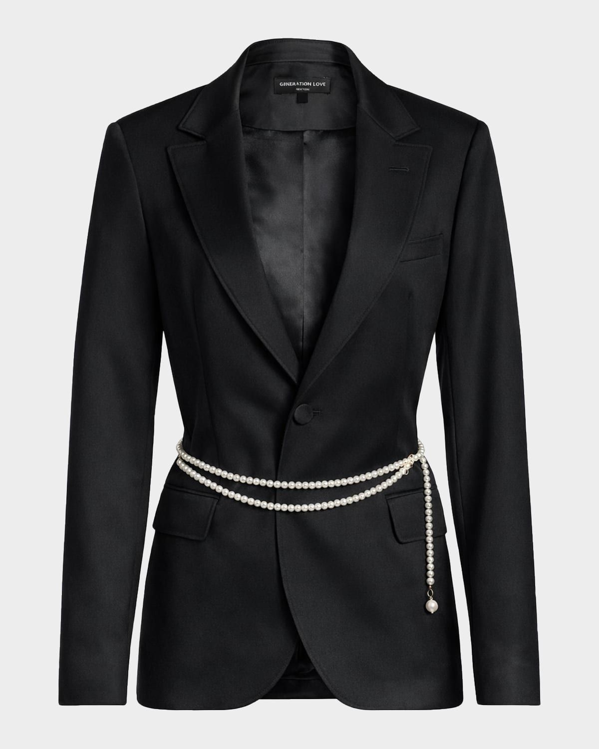 Martina Satin Blazer with Pearl Belt