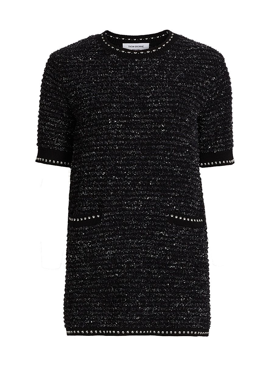 Women's Metallic Eyelash Tweed Minidress - Black - Size 0