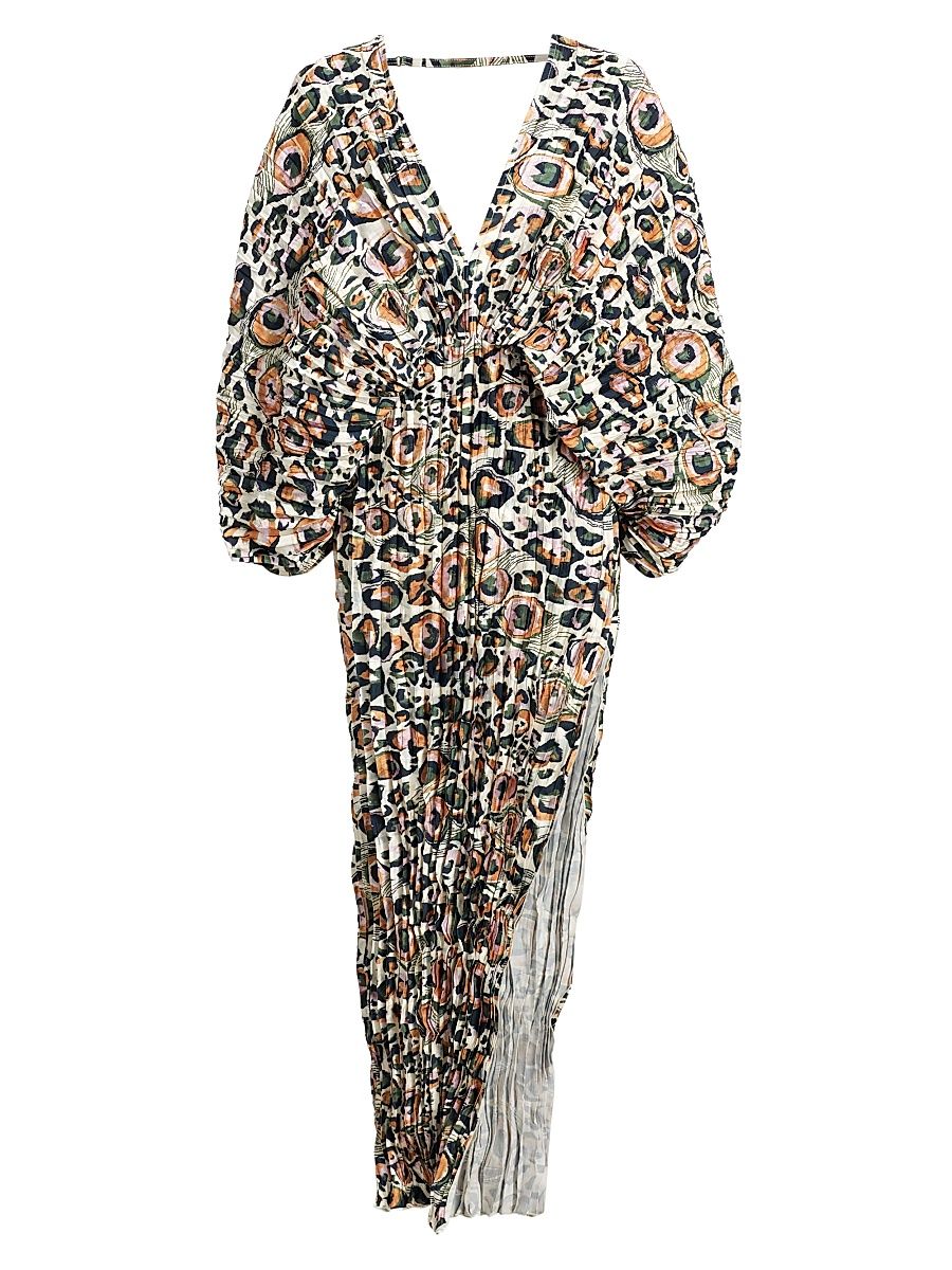 Women's Leopard Pleated V-Neck Gown - Leopard - Size 4