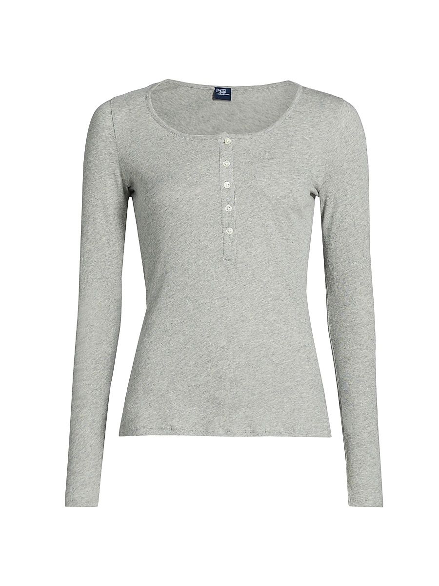 Women's Long & Lean Henley Shirt - Heather Grey - Size Medium