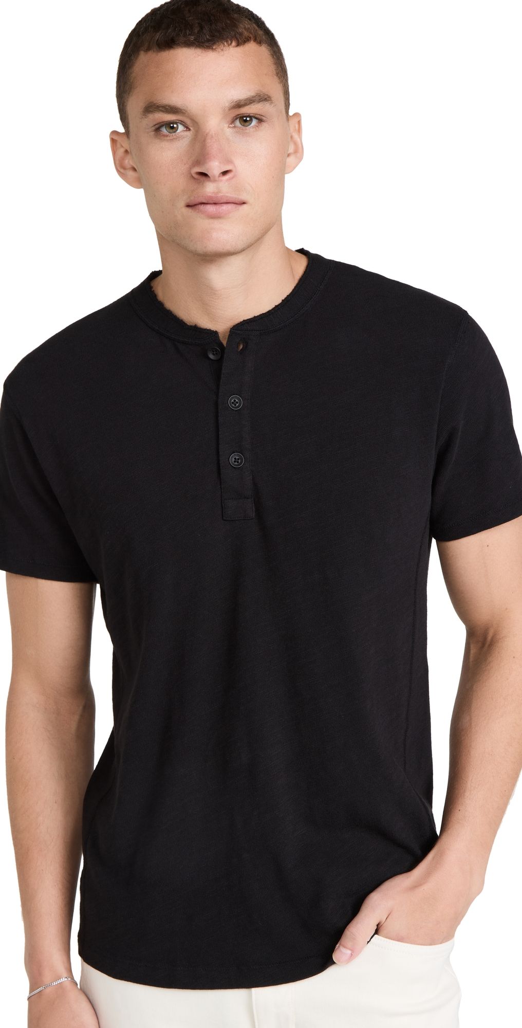 rag & bone Classic Short Sleeve Henley Jet Black XL
