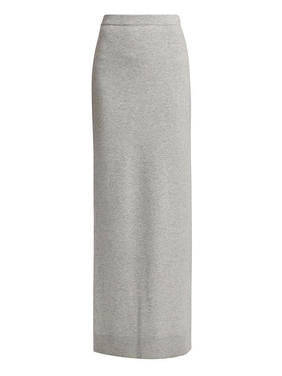 Women's Stretch Cashmere Back-Slit Maxi Skirt - Pearl Melange - Size Large
