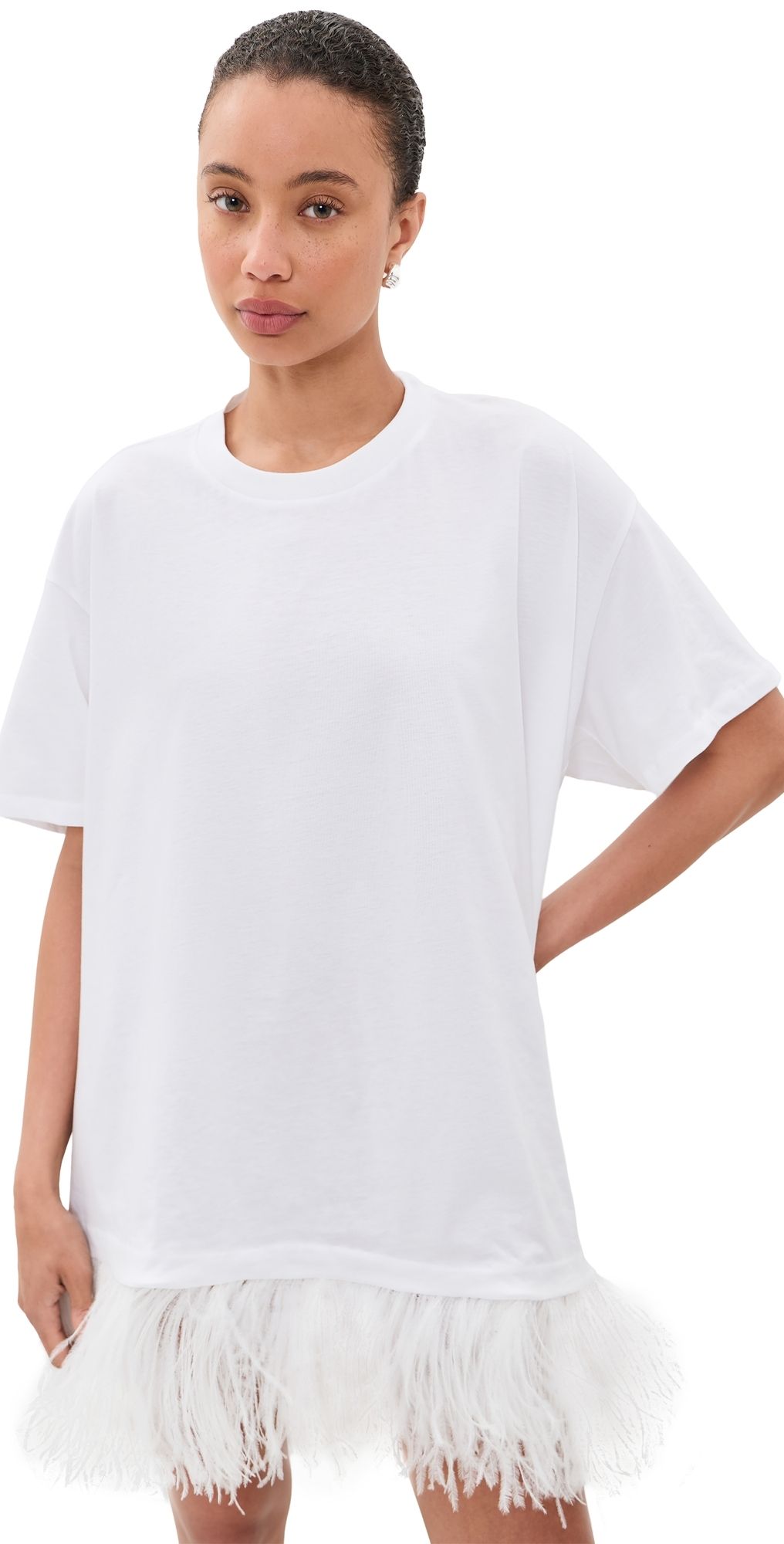 Marques'Almeida Ostrich Feather Hem T-Shirt Dress White S