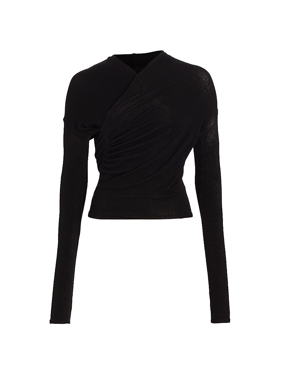 Women's Ruched Long-Sleeve Top - Black - Size XXS