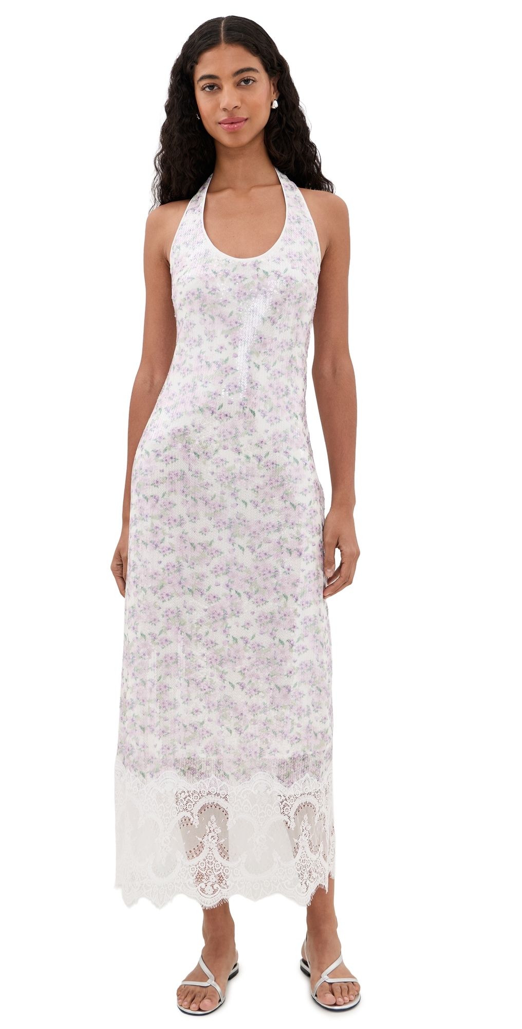 MAUDE CLUB Apollo Maxi Dress Lilac Bellflower Sequins L