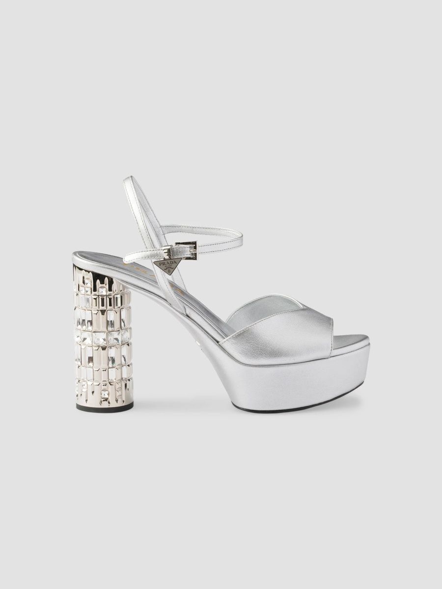 Prada Women's Mordoré Nappa Leather Platform Sandals - Silver - Size 10