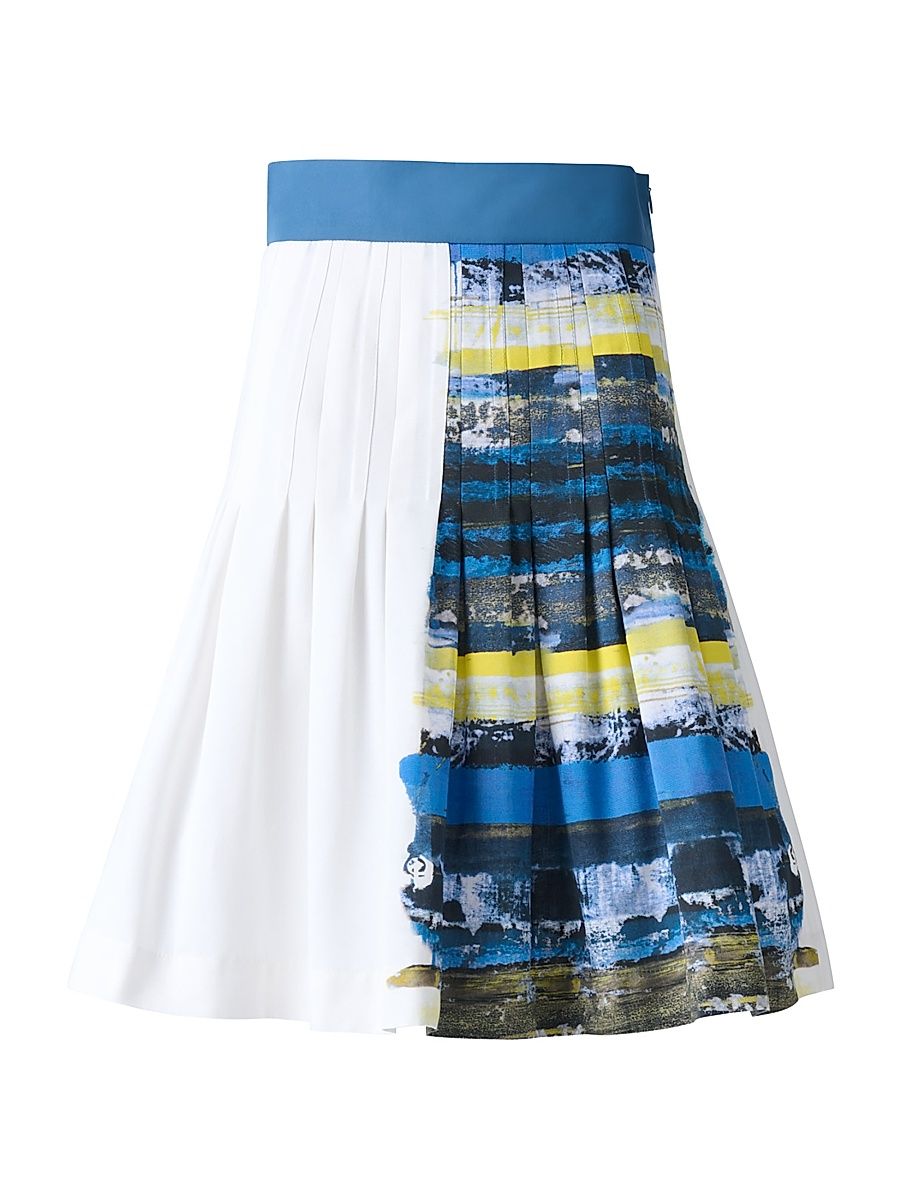Women's Printed Cotton Pleated Knee-Length Skirt - Size 16