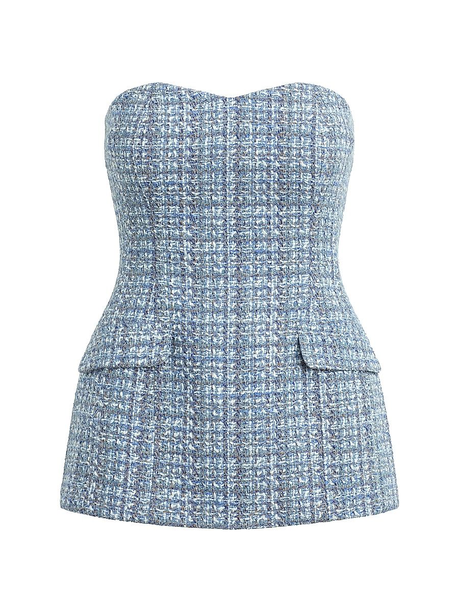 Women's The Brooke Strapless Tweed Bustier Top - Sky Blue Tweed - Size 00