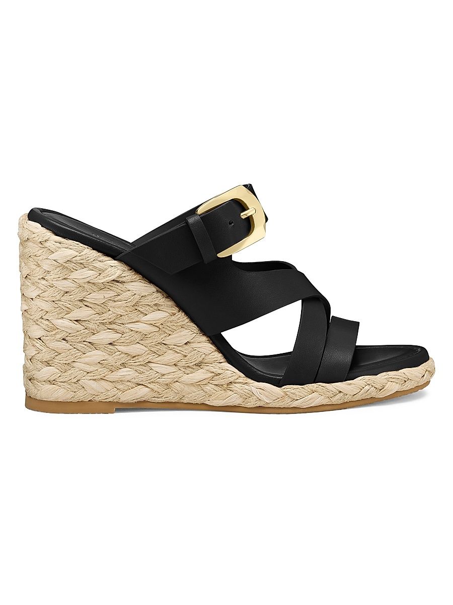 Women's Sai 105MM Leather Espadrille Wedge Sandals - Black - Size 9.5
