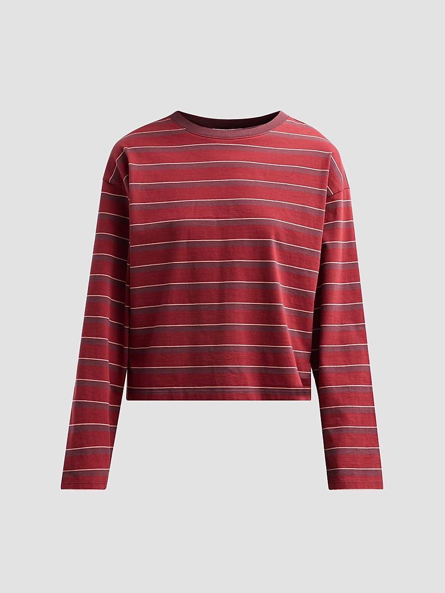 rag & bone Women's Kelly Striped Cotton Long-Sleeve Top - Pomegranate Multi - Size XL