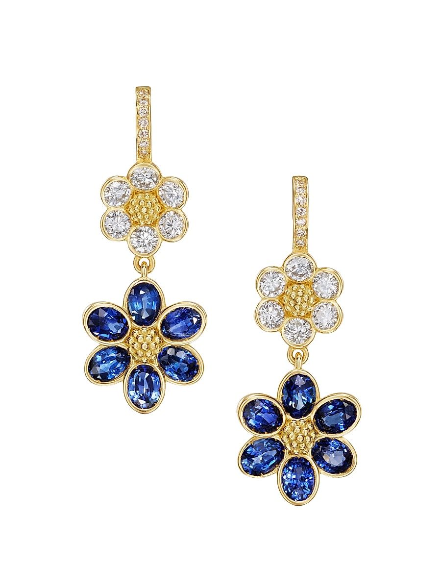 Women's Fiori 18K Yellow Gold, Blue Sapphire & 0.86 TCW Double-Drop Earrings - Yellow Gold
