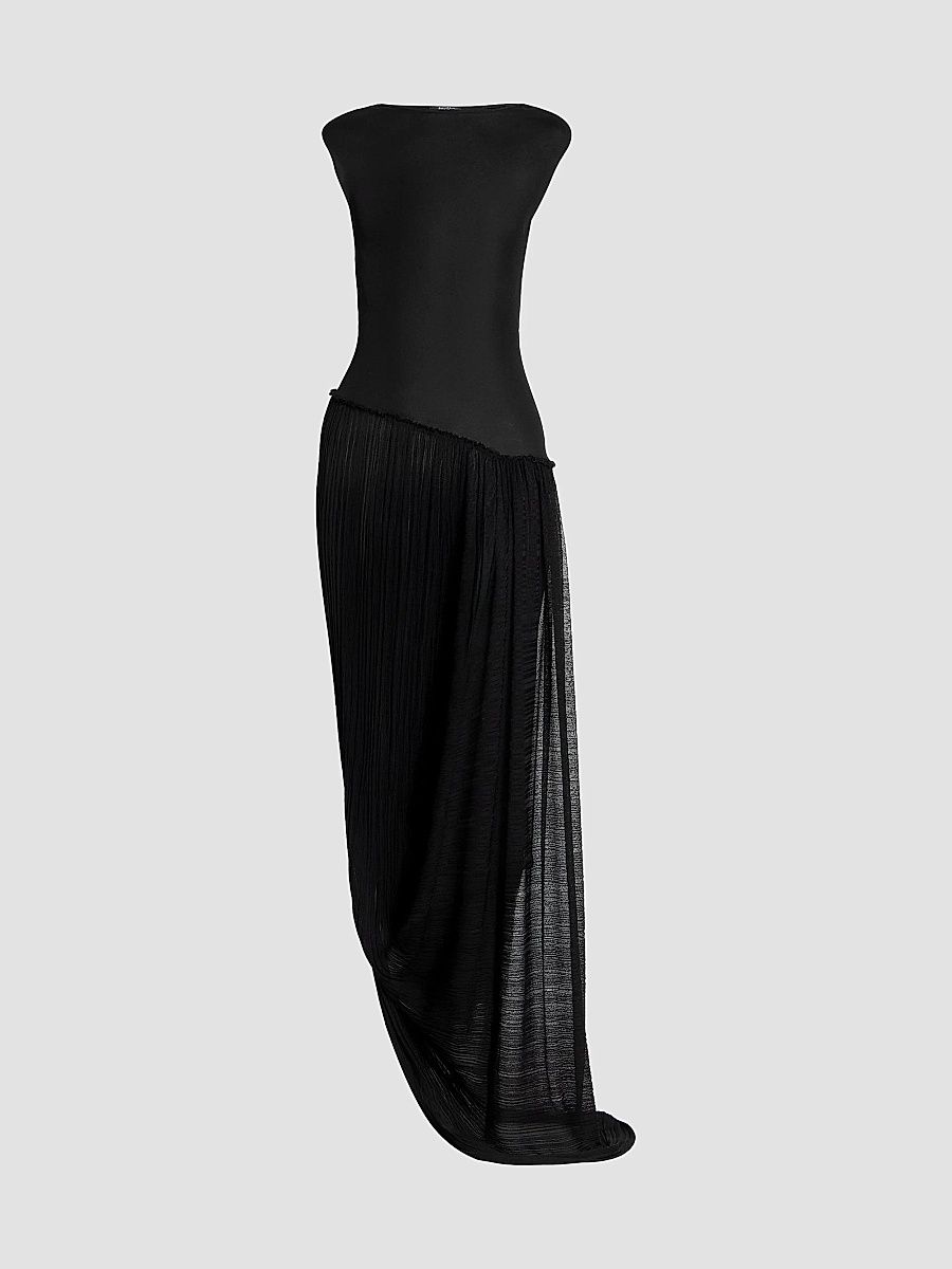 Balmain Women's Sheer Asymmetric Maxi Gown - Noir - Size 10