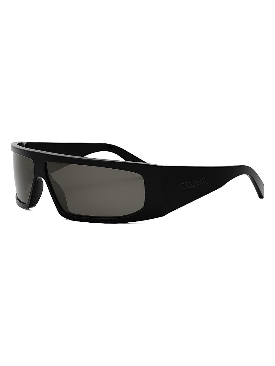 Men's Bold 3 Dots 69MM Mask Sunglasses - Shiny Black Smoke