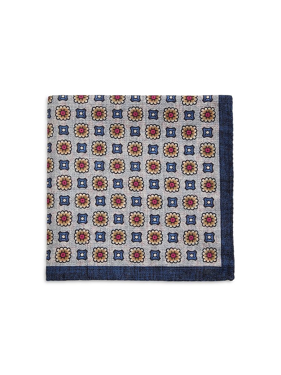 Men's COLLECTION Floral Silk Pocket Square - Grey