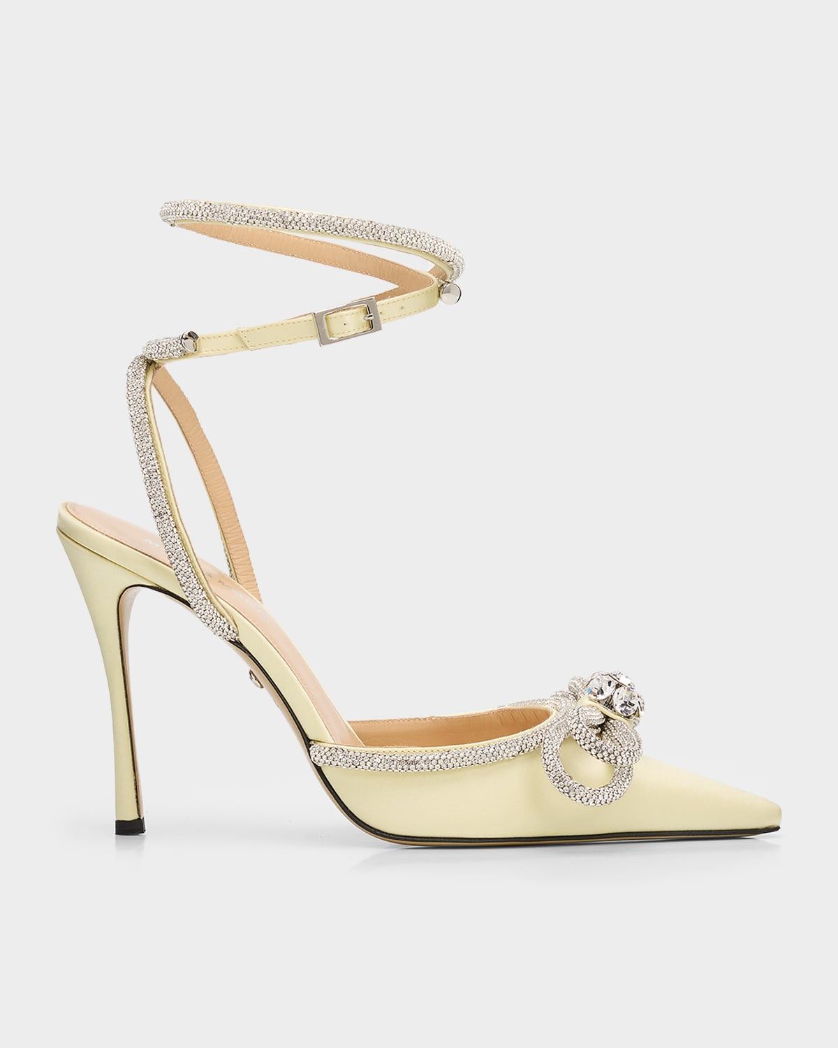 Strass Mesh Double Bow Ankle-Strap Pumps