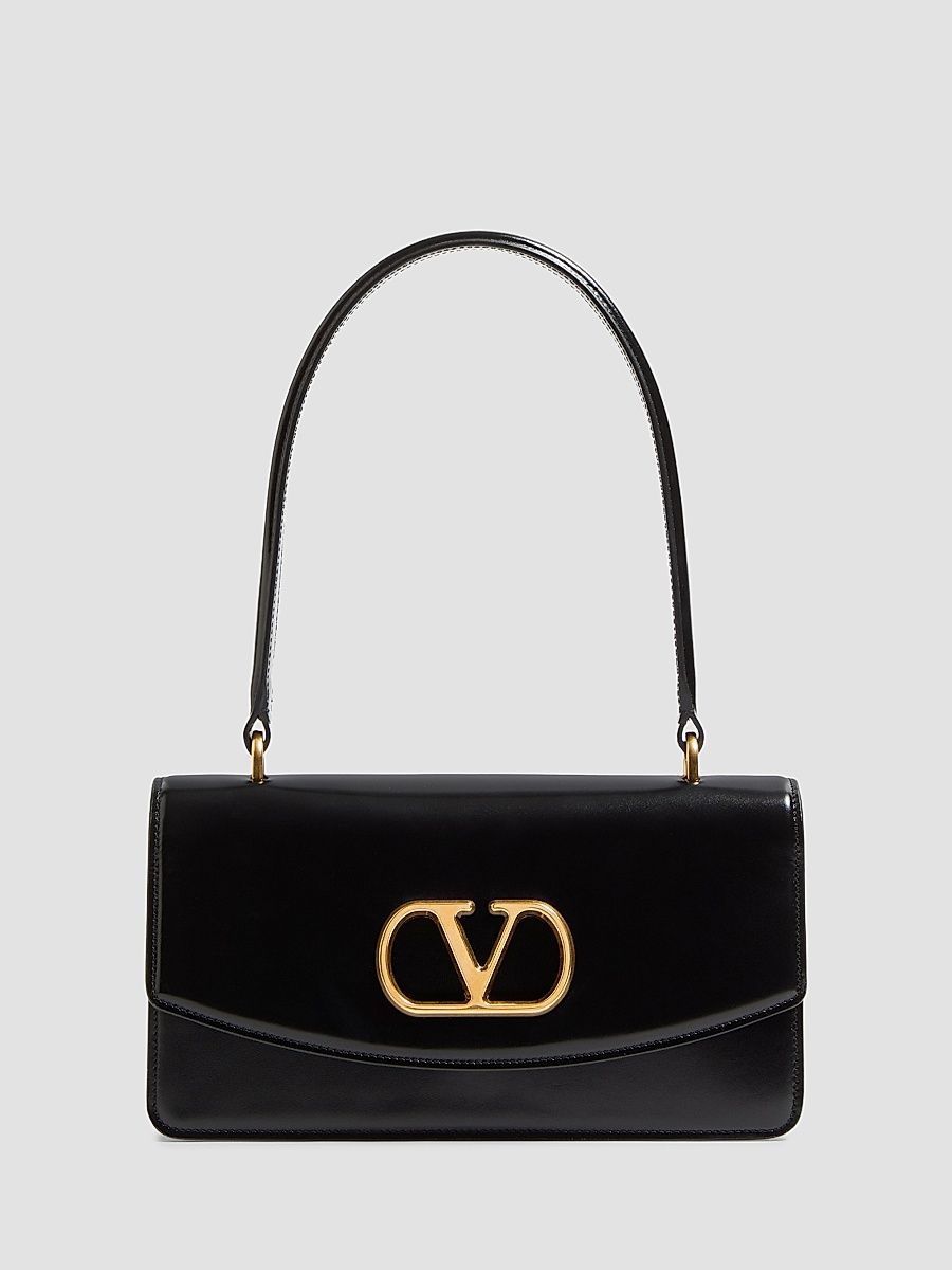 Women's Vain Shoulder Bag in Shiny Calfskin - Black