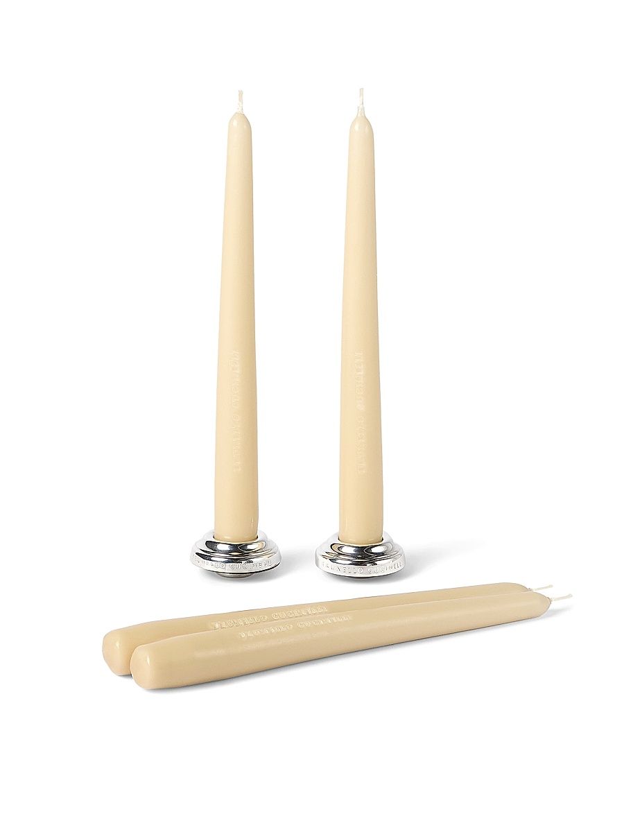 Set of Two Steel Candlesticks with Four Taper Candles - Panama