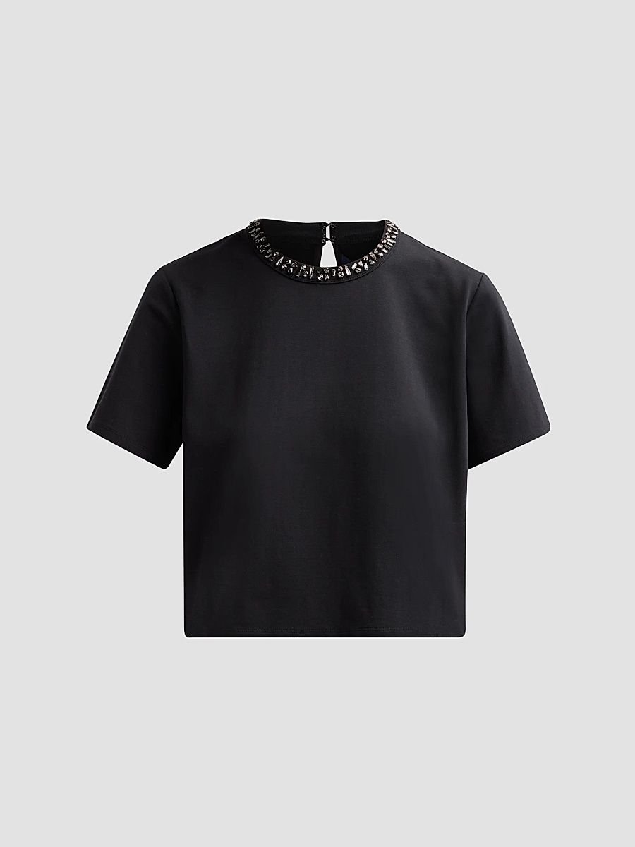 Veronica Beard Women's Sebastian Crystal-Embellished T-Shirt - Black - Size XL