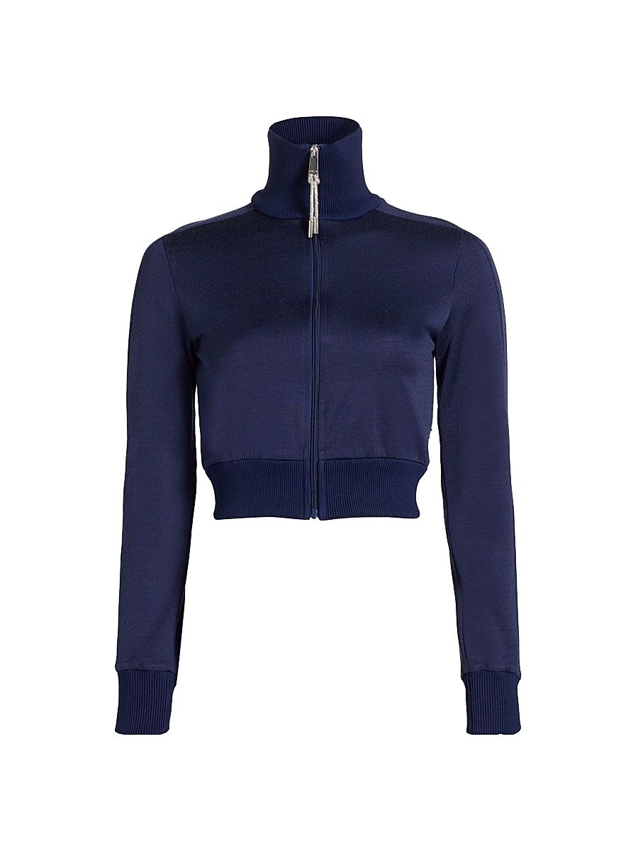 Women's Retro Crop Track Jacket - Navy Blue - Size XS