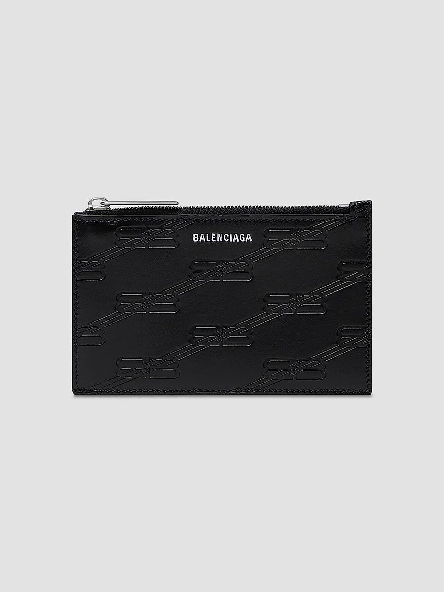 Balenciaga Men's Embossed Monogram Long Coin And Card Holder In Box - Black