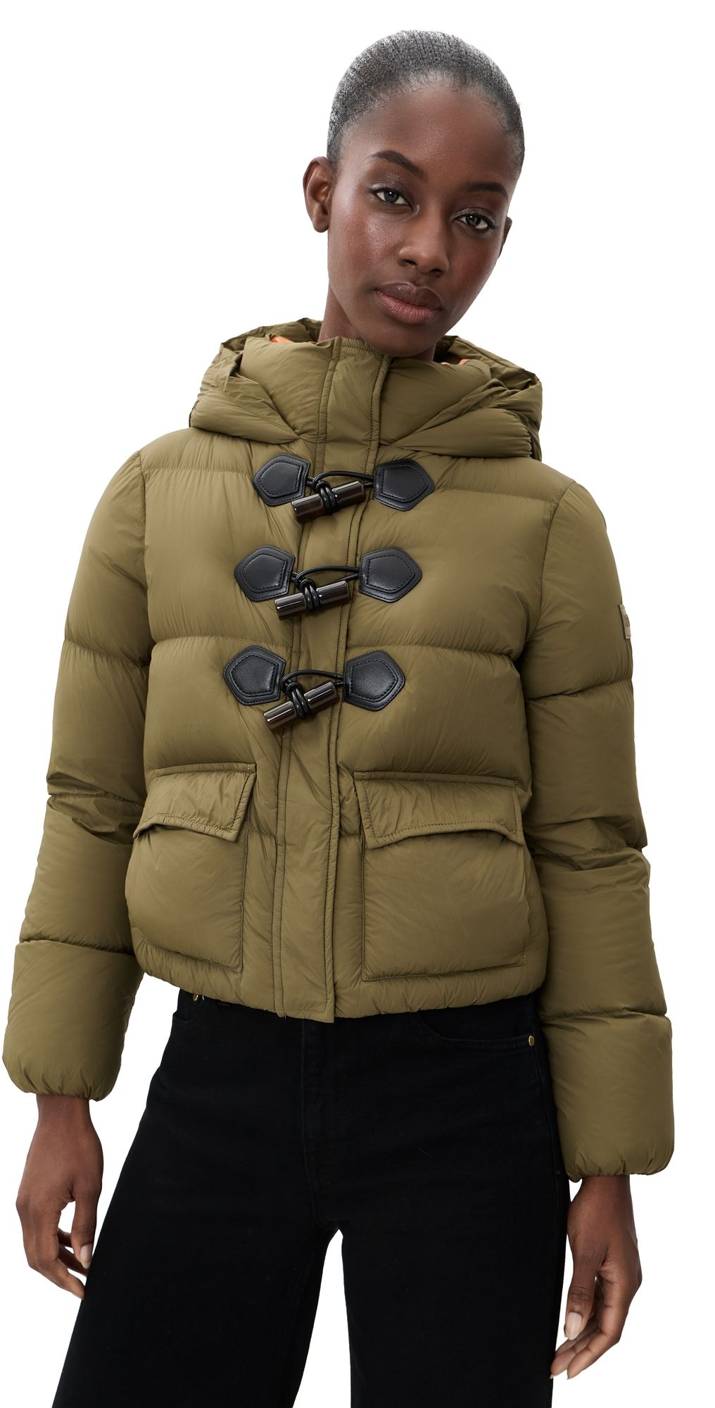 GANNI Future Nylon Quilt Mini Puffer Jacket Military Olive 40