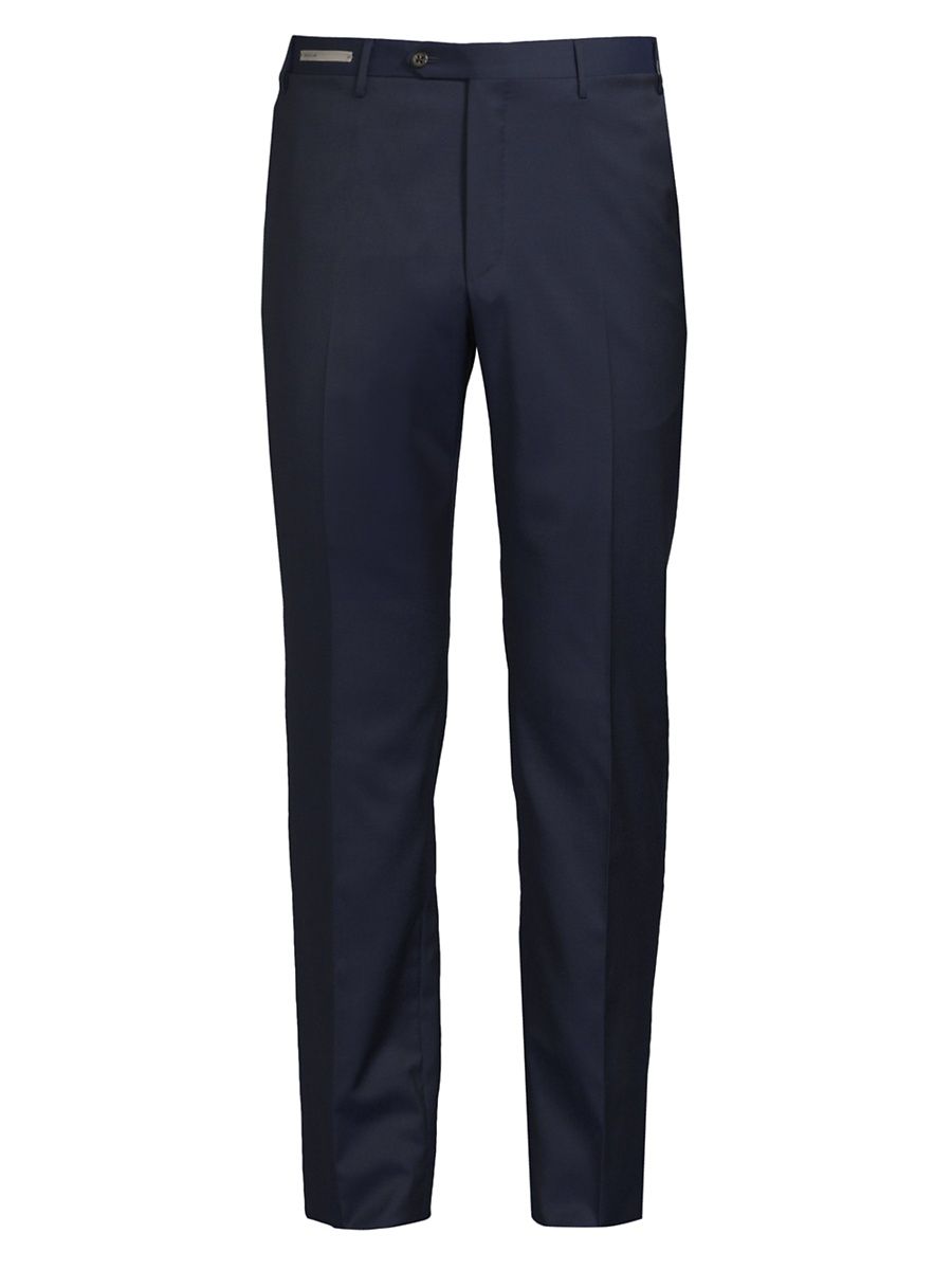 Men's Wool & Silk Slim-Fit Trousers - Navy - Size 40