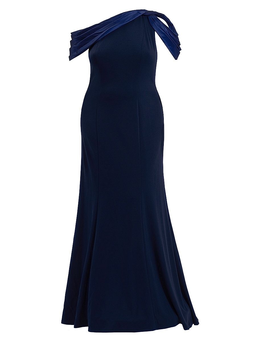 Women's Crepe & Taffeta Off-The-Shoulder Gown - Navy - Size 24