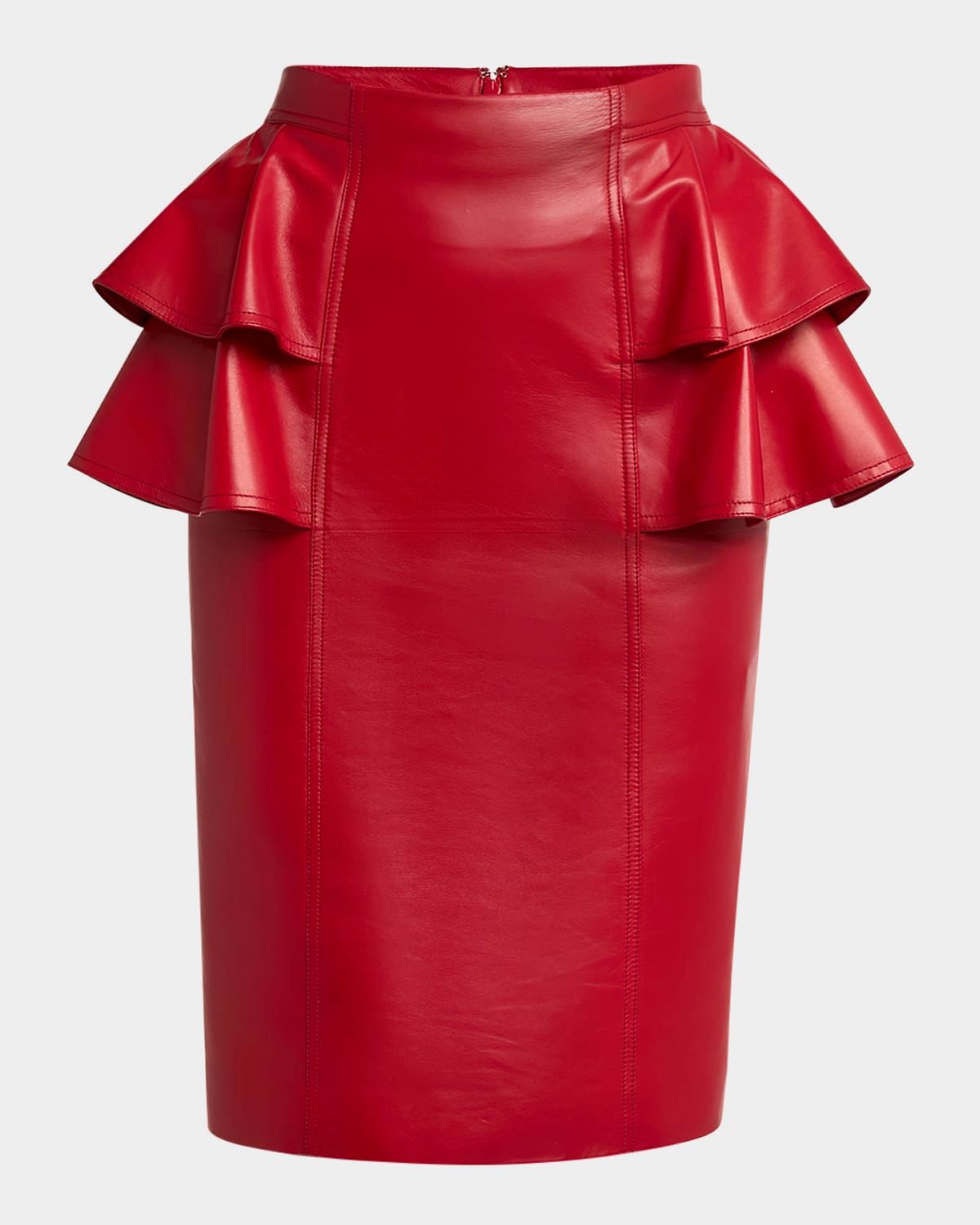 Ruffle Nappa Leather Pencil Skirt