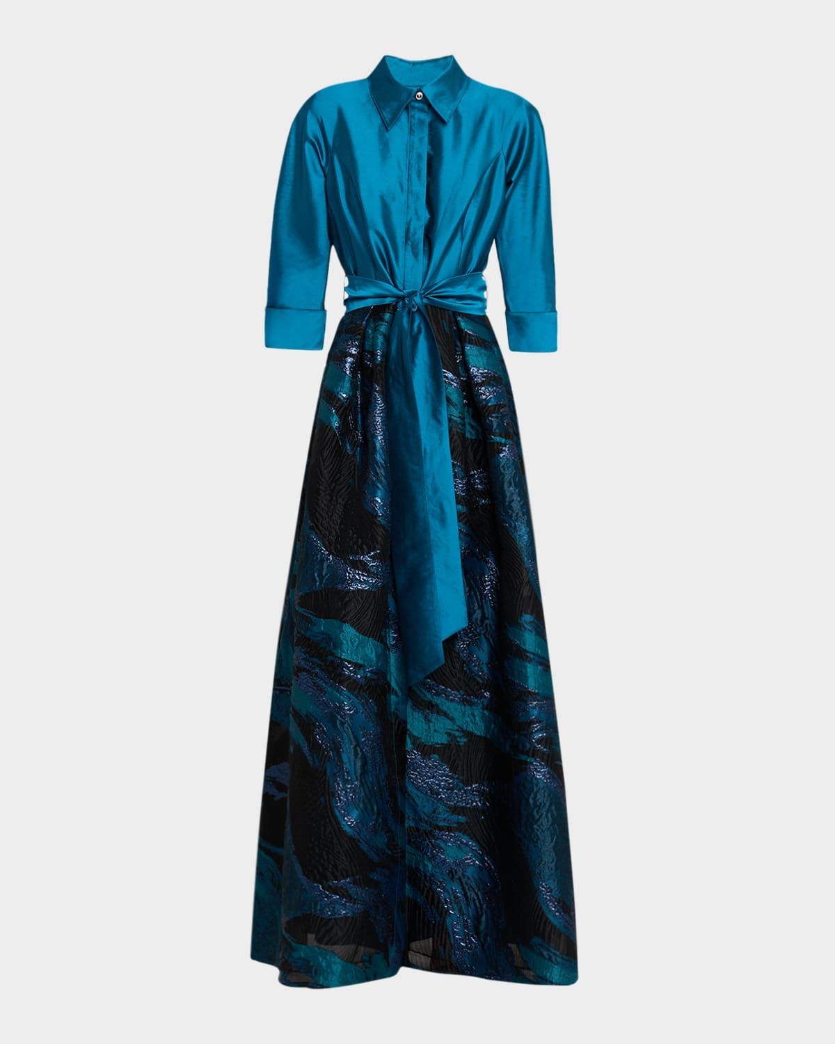 Taffeta Feather-Patterned Shirt Gown