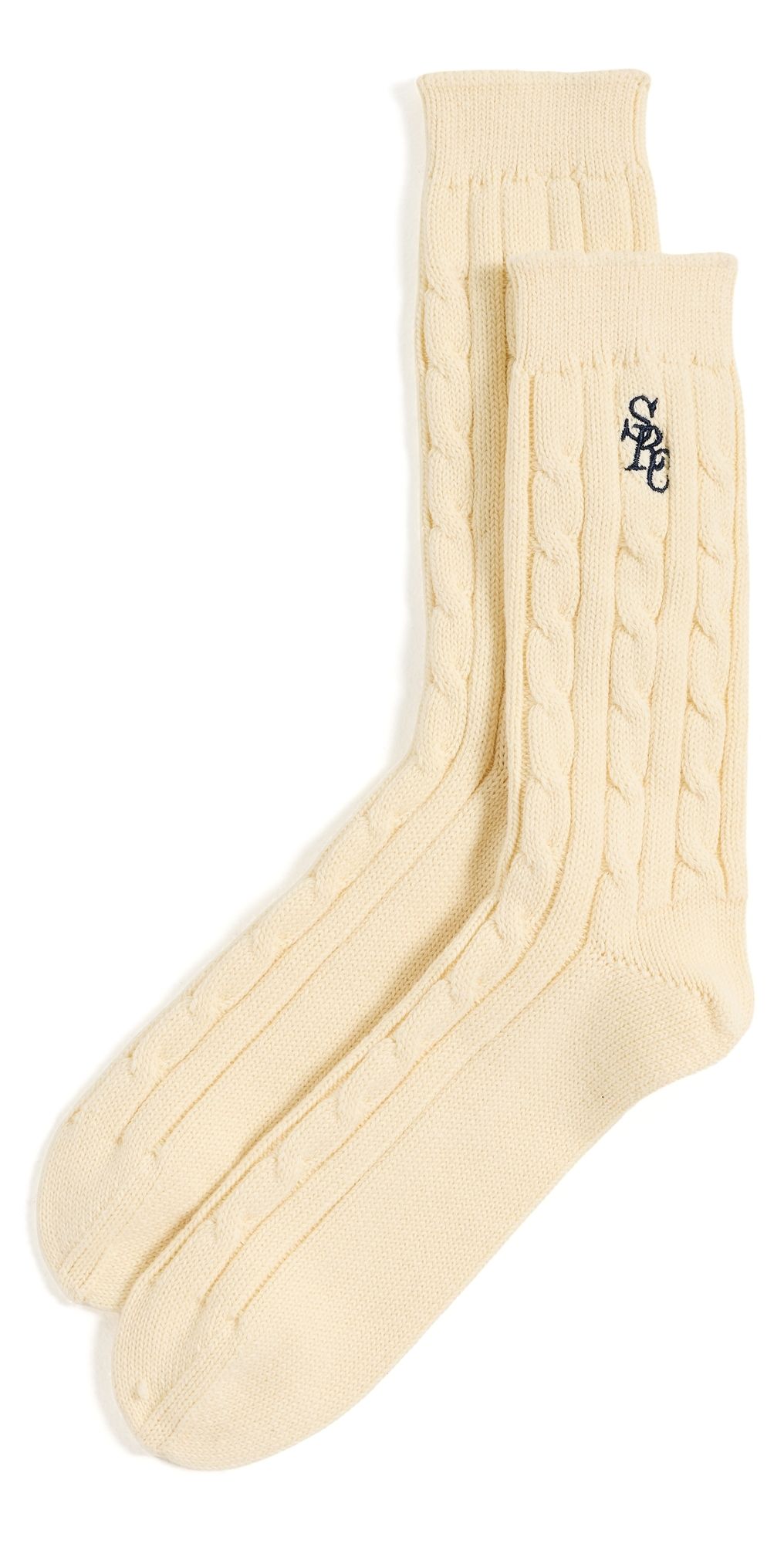 Sporty & Rich Cable Knit Socks Almond Navy One Size