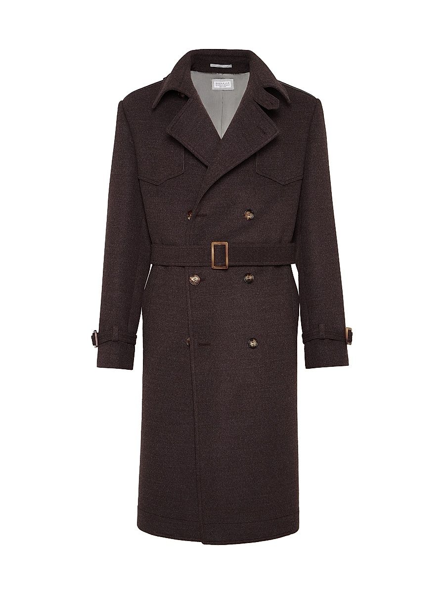 Men's Wool Flannel Double Cloth Trench Coat - Brown - Size 40